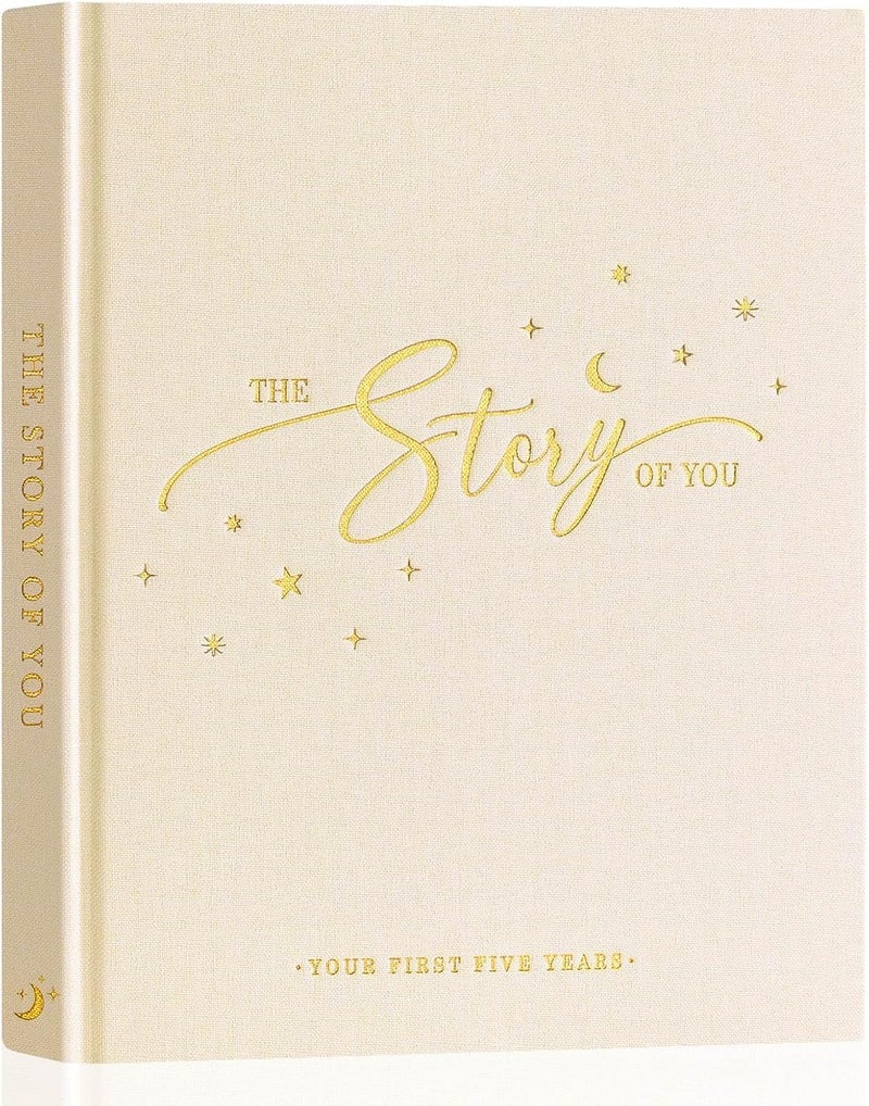 Lanpn Baby Memory Book - Linen Baby Book Memories Keepsake - The Story of You - Newborn Baby First 5 Year Journal Scrapbook Photo Book Milestone Album for Boy Girl New Parents (Beige, 154 Pages) - Image 1